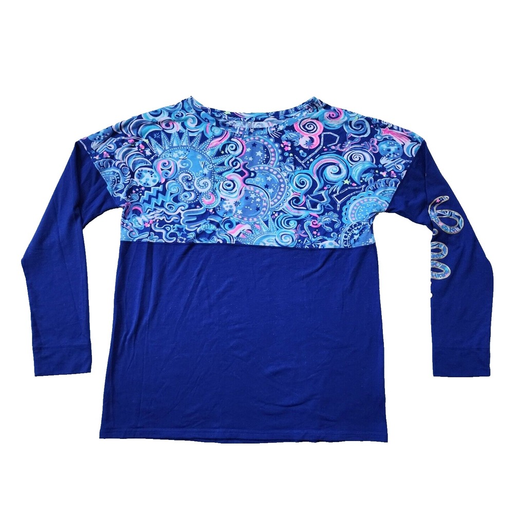 Lilly Pulitzer Cosmic Kismet Finn Shirt Size Small‎ Blue Zodiac Astrology